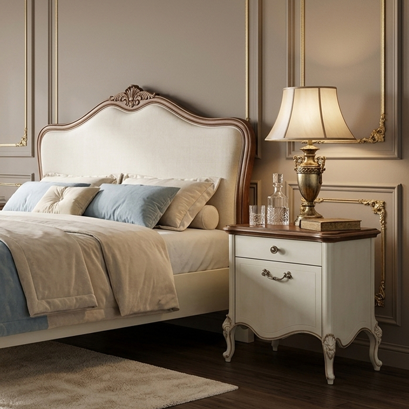 EKAR Classic French Cream Bedside Table with Walnut Finish Top,EKAR FURNITURE CO.,LTD,EKAR Classic French Cream Bedside Table with Walnut Finish Top,foshan furniture factory,custom Furniture factory,china furniture factory