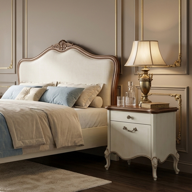 EKAR Classic French Cream Bedside Table with Walnut Finish Top,EKAR FURNITURE CO.,LTD,EKAR Classic French Cream Bedside Table with Walnut Finish Top,foshan furniture factory,custom Furniture factory,china furniture factory