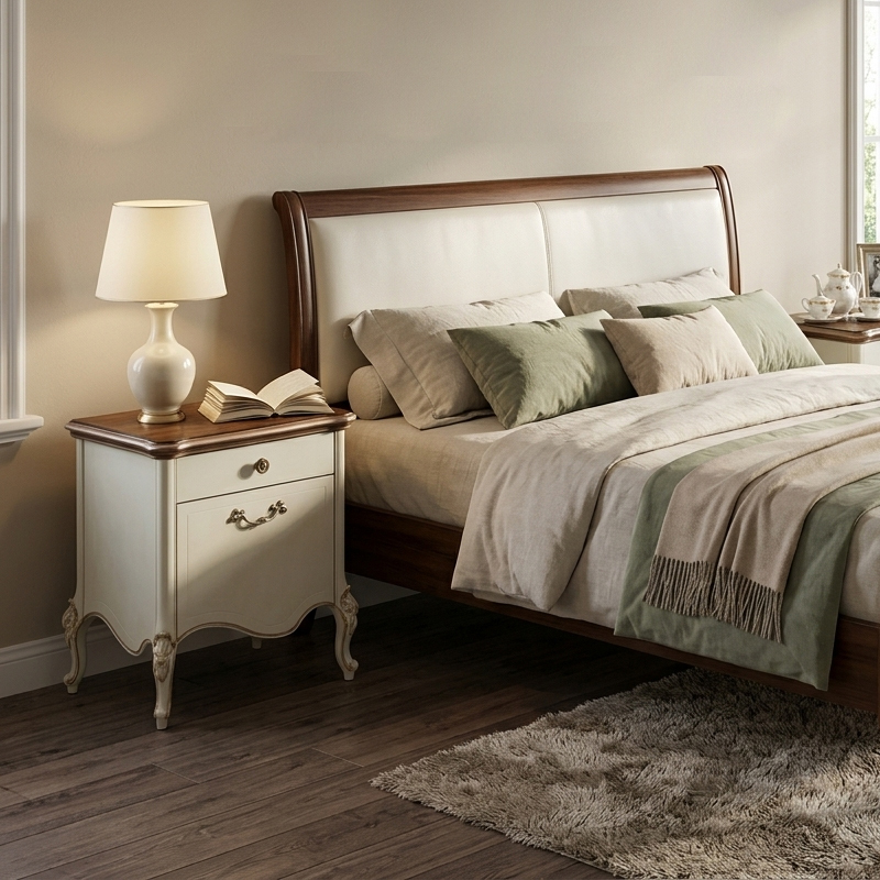 EKAR Classic French Cream Bedside Table with Walnut Finish Top,EKAR FURNITURE CO.,LTD,EKAR Classic French Cream Bedside Table with Walnut Finish Top,foshan furniture factory,custom Furniture factory,china furniture factory