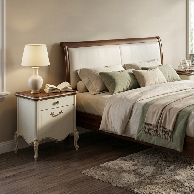 EKAR Classic French Cream Bedside Table with Walnut Finish Top,EKAR FURNITURE CO.,LTD,EKAR Classic French Cream Bedside Table with Walnut Finish Top,foshan furniture factory,custom Furniture factory,china furniture factory