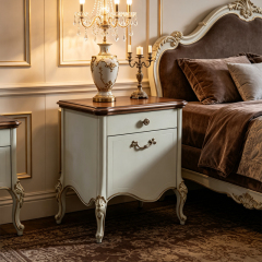 EKAR Classic French Cream Bedside Table with Walnut Finish Top,EKAR FURNITURE CO.,LTD,EKAR Classic French Cream Bedside Table with Walnut Finish Top,foshan furniture factory,custom Furniture factory,china furniture factory