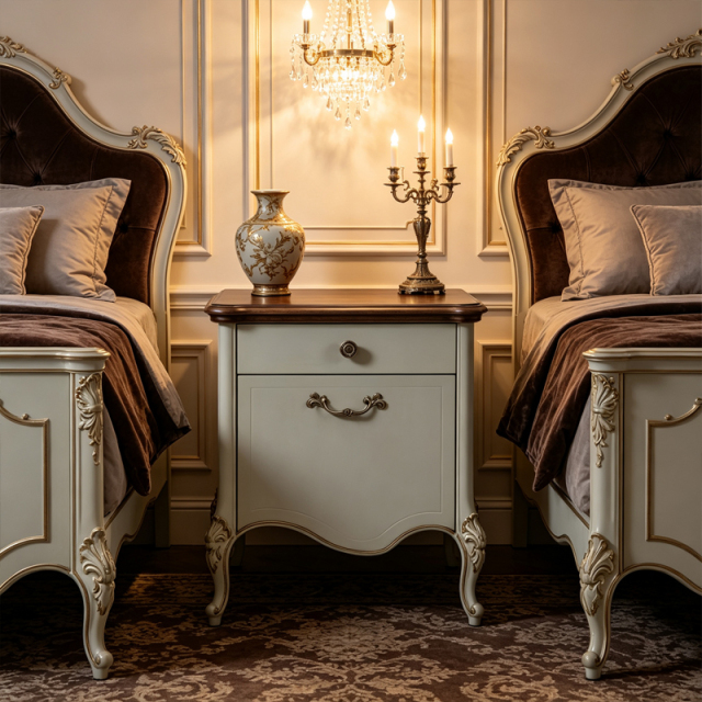 EKAR Classic French Cream Bedside Table with Walnut Finish Top,EKAR FURNITURE CO.,LTD,EKAR Classic French Cream Bedside Table with Walnut Finish Top,foshan furniture factory,custom Furniture factory,china furniture factory