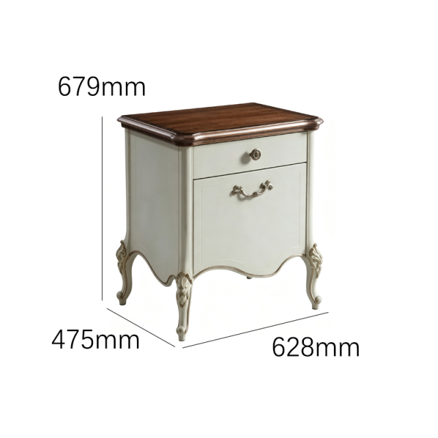 EKAR Classic French Cream Bedside Table with Walnut Finish Top,EKAR FURNITURE CO.,LTD,EKAR Classic French Cream Bedside Table with Walnut Finish Top,foshan furniture factory,custom Furniture factory,china furniture factory
