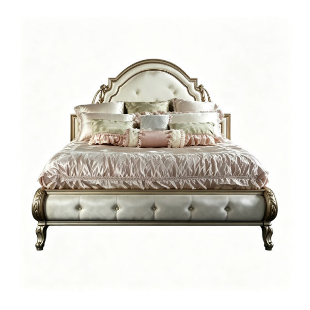 EKAR Classic French Tufted Leather Bed with Gilded Frame,MY SHOP,EKAR Classic French Tufted Leather Bed with Gilded Frame,foshan furniture factory,custom Furniture factory,china furniture factory