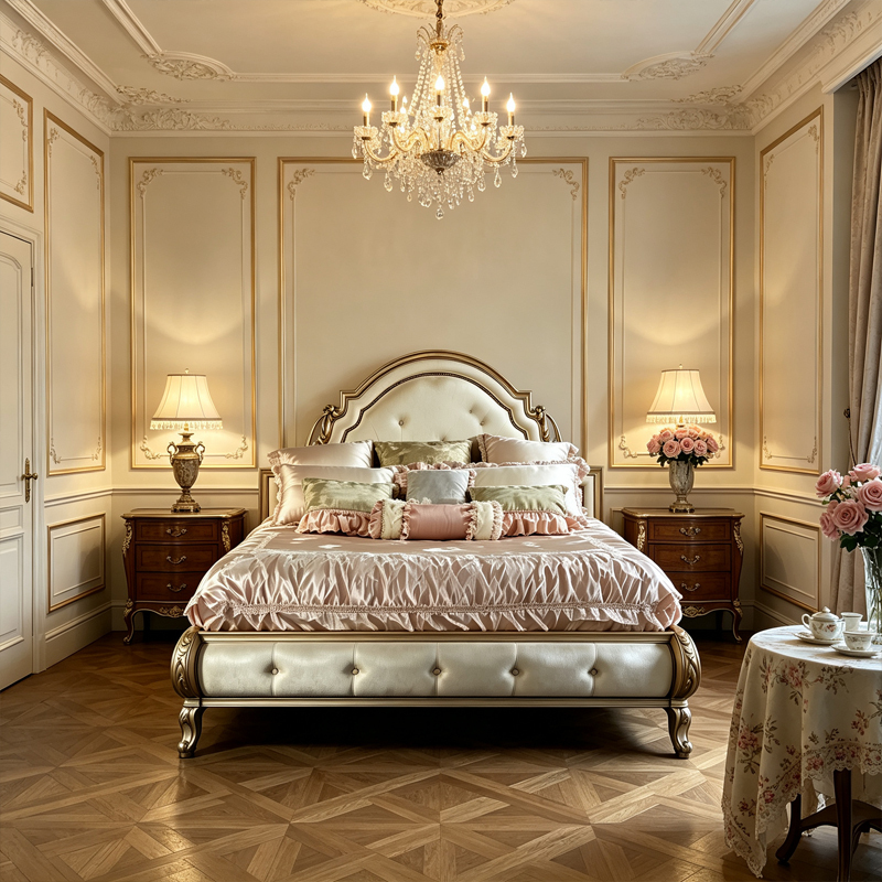 EKAR Classic French Tufted Leather Bed with Gilded Frame,MY SHOP,EKAR Classic French Tufted Leather Bed with Gilded Frame,foshan furniture factory,custom Furniture factory,china furniture factory