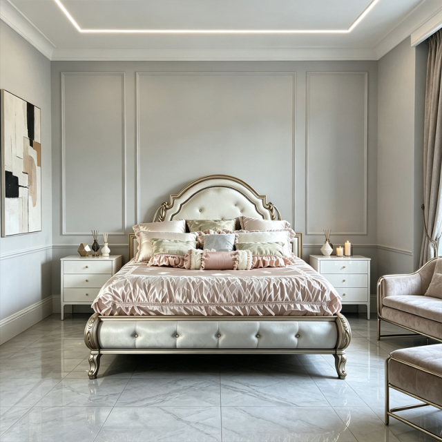 EKAR Classic French Tufted Leather Bed with Gilded Frame,MY SHOP,EKAR Classic French Tufted Leather Bed with Gilded Frame,foshan furniture factory,custom Furniture factory,china furniture factory