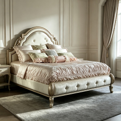 EKAR Classic French Tufted Leather Bed with Gilded Frame,MY SHOP,EKAR Classic French Tufted Leather Bed with Gilded Frame,foshan furniture factory,custom Furniture factory,china furniture factory