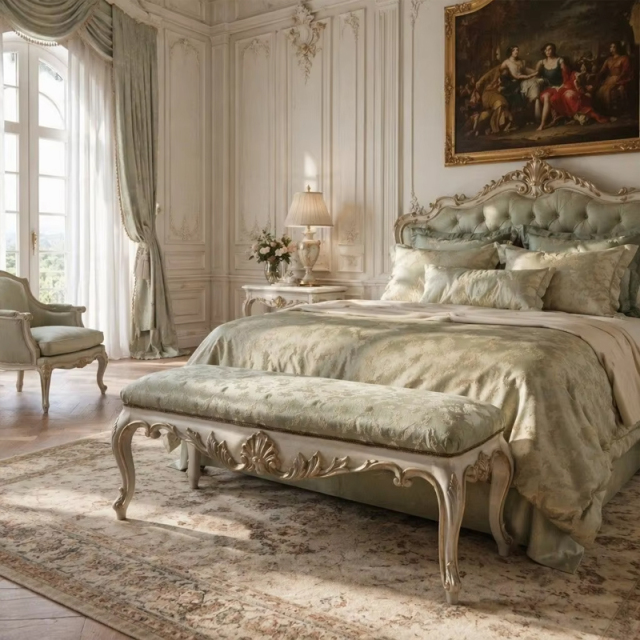 Versailles Regency Gilded Bed-End Bench | Luxury French Classical Upholstered Stool - EKAR FURNITURE,MY SHOP,Versailles Regency Gilded Bed-End Bench | Luxury French Classical Upholstered Stool - EKAR FURNITURE,foshan furniture factory,custom Furniture factory,china furniture factory