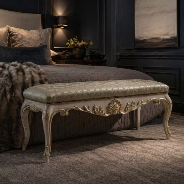 Versailles Regency Gilded Bed-End Bench | Luxury French Classical Upholstered Stool - EKAR FURNITURE,MY SHOP,Versailles Regency Gilded Bed-End Bench | Luxury French Classical Upholstered Stool - EKAR FURNITURE,foshan furniture factory,custom Furniture factory,china furniture factory