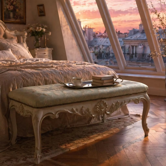 Versailles Regency Gilded Bed-End Bench | Luxury French Classical Upholstered Stool - EKAR FURNITURE,MY SHOP,Versailles Regency Gilded Bed-End Bench | Luxury French Classical Upholstered Stool - EKAR FURNITURE,foshan furniture factory,custom Furniture factory,china furniture factory