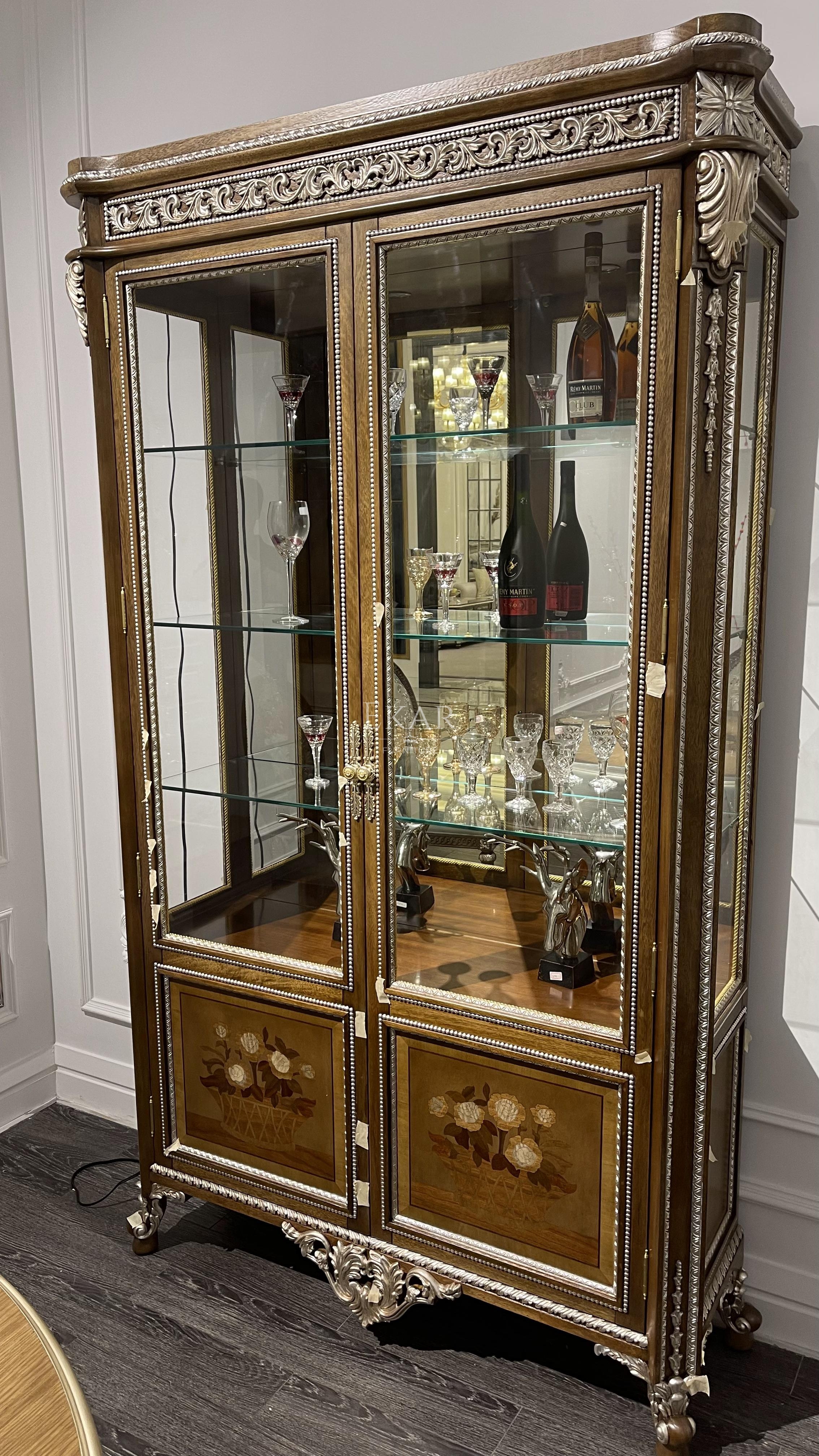 Florentine Floral Heritage Vitrine | Luxury American Classical China Cabinet by EKAR FURNITURE,EKAR FURNITURE CO.,LTD,Florentine Floral Heritage Vitrine | Luxury American Classical China Cabinet by EKAR FURNITURE,foshan furniture factory,custom Furniture factory,china furniture factory