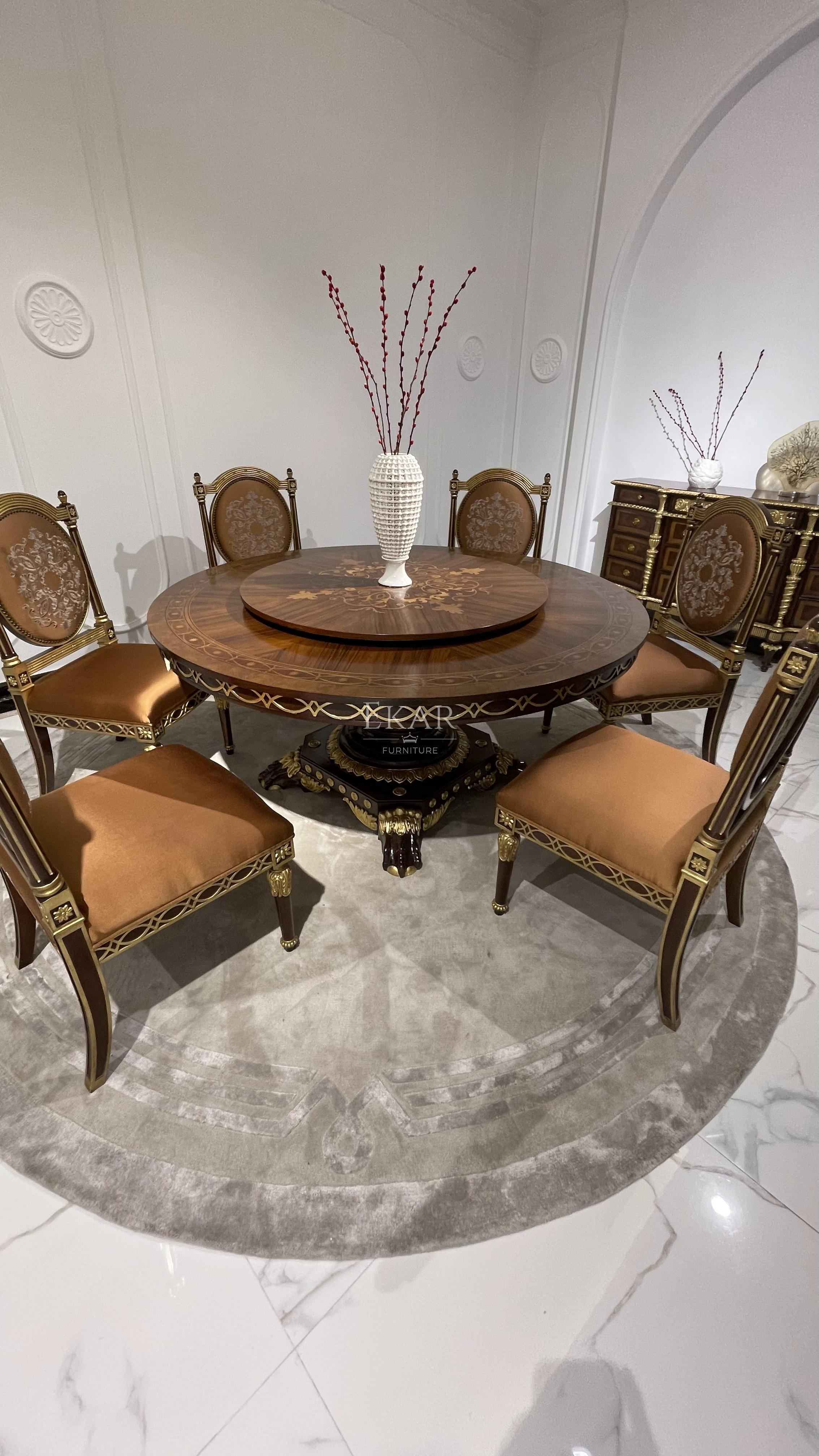 EKAR Windsor Royal Round Dining Table with Starburst Marquetry and Gilded Pedestal,MY SHOP,EKAR Windsor Royal Round Dining Table with Starburst Marquetry and Gilded Pedestal,foshan furniture factory,custom Furniture factory,china furniture factory