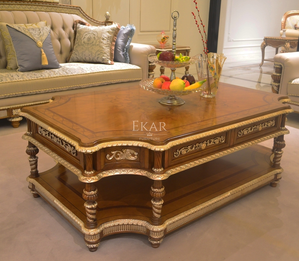 EKAR Royal Sovereign Marquetry Coffee Table with Hand-Carved Gilded Accents,EKAR FURNITURE CO.,LTD,EKAR Royal Sovereign Marquetry Coffee Table with Hand-Carved Gilded Accents,foshan furniture factory,custom Furniture factory,china furniture factory