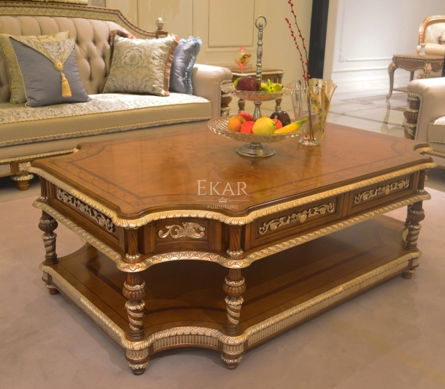 EKAR Royal Sovereign Marquetry Coffee Table with Hand-Carved Gilded Accents,EKAR FURNITURE CO.,LTD,EKAR Royal Sovereign Marquetry Coffee Table with Hand-Carved Gilded Accents,foshan furniture factory,custom Furniture factory,china furniture factory