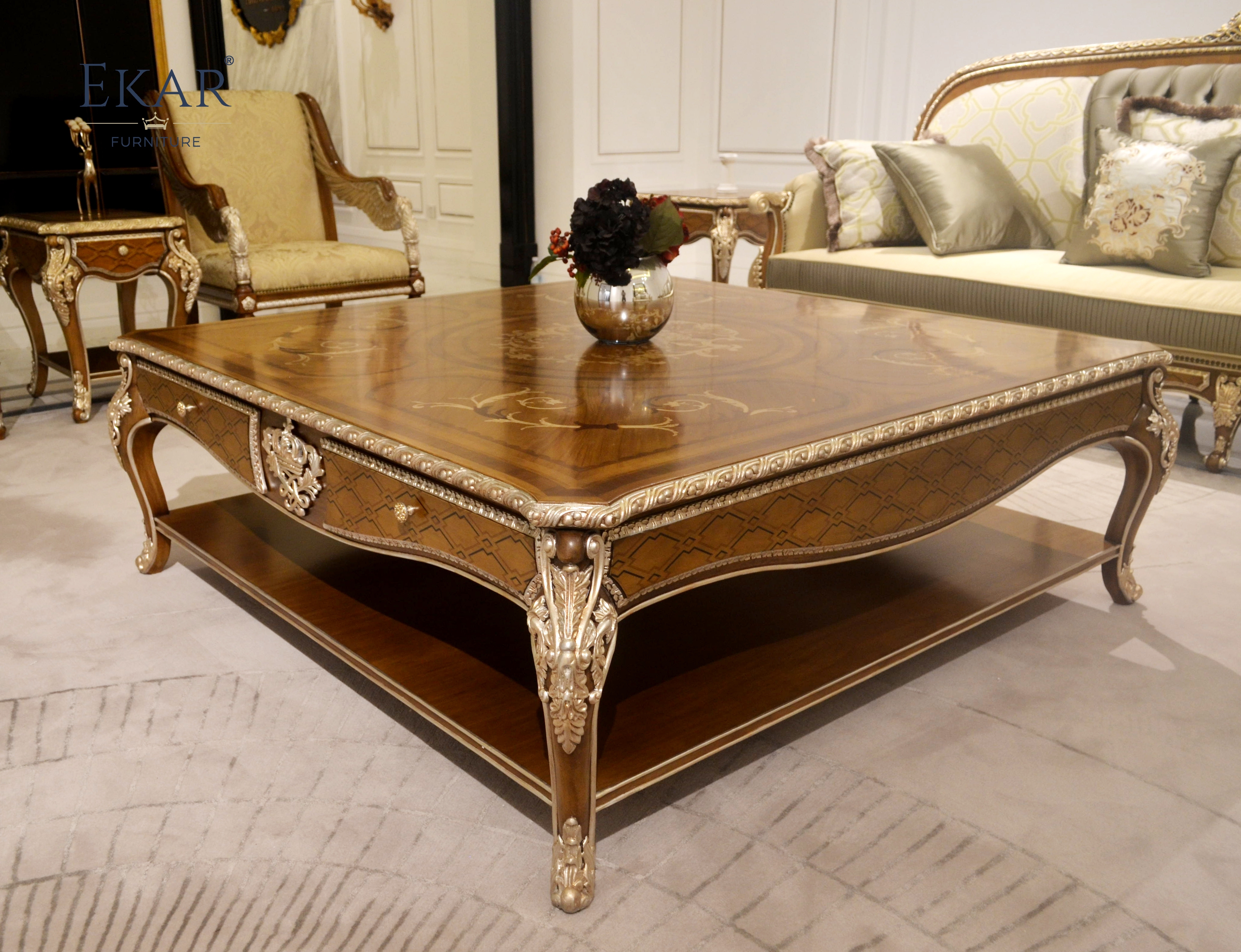 Royal Marquetry Crown Coffee Table - Luxury American Classical Wood Center Table | EKAR FURNITURE,EKAR FURNITURE CO.,LTD,Royal Marquetry Crown Coffee Table - Luxury American Classical Wood Center Table | EKAR FURNITURE,foshan furniture factory,custom Furniture factory,china furniture factory