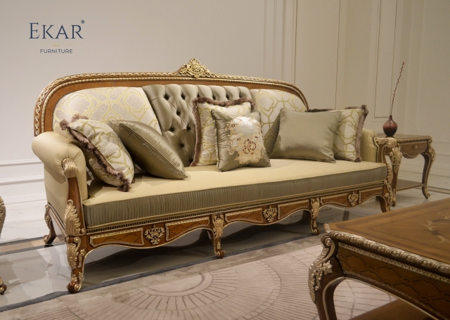 EKAR Genevieve Estate Hand-Carved Wood Sofa with Mixed-Texture Upholstery,EKAR FURNITURE CO.,LTD,EKAR Genevieve Estate Hand-Carved Wood Sofa with Mixed-Texture Upholstery,foshan furniture factory,custom Furniture factory,china furniture factory
