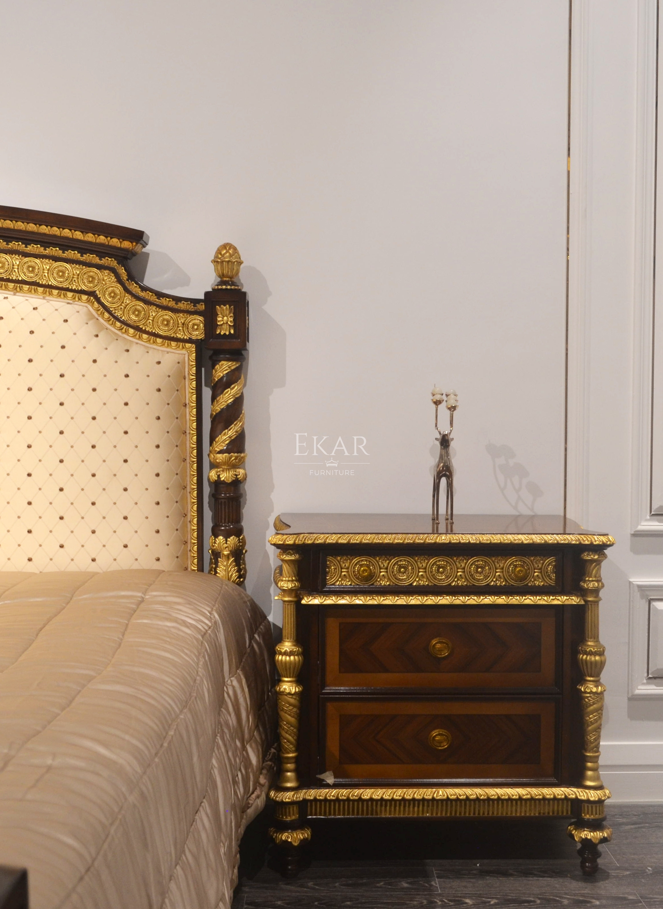 EKAR Windsor Imperial Estate Nightstand with Gilded Spiral Columns and Parquet Inlay,EKAR FURNITURE CO.,LTD,EKAR Windsor Imperial Estate Nightstand with Gilded Spiral Columns and Parquet Inlay,foshan furniture factory,custom Furniture factory,china furniture factory
