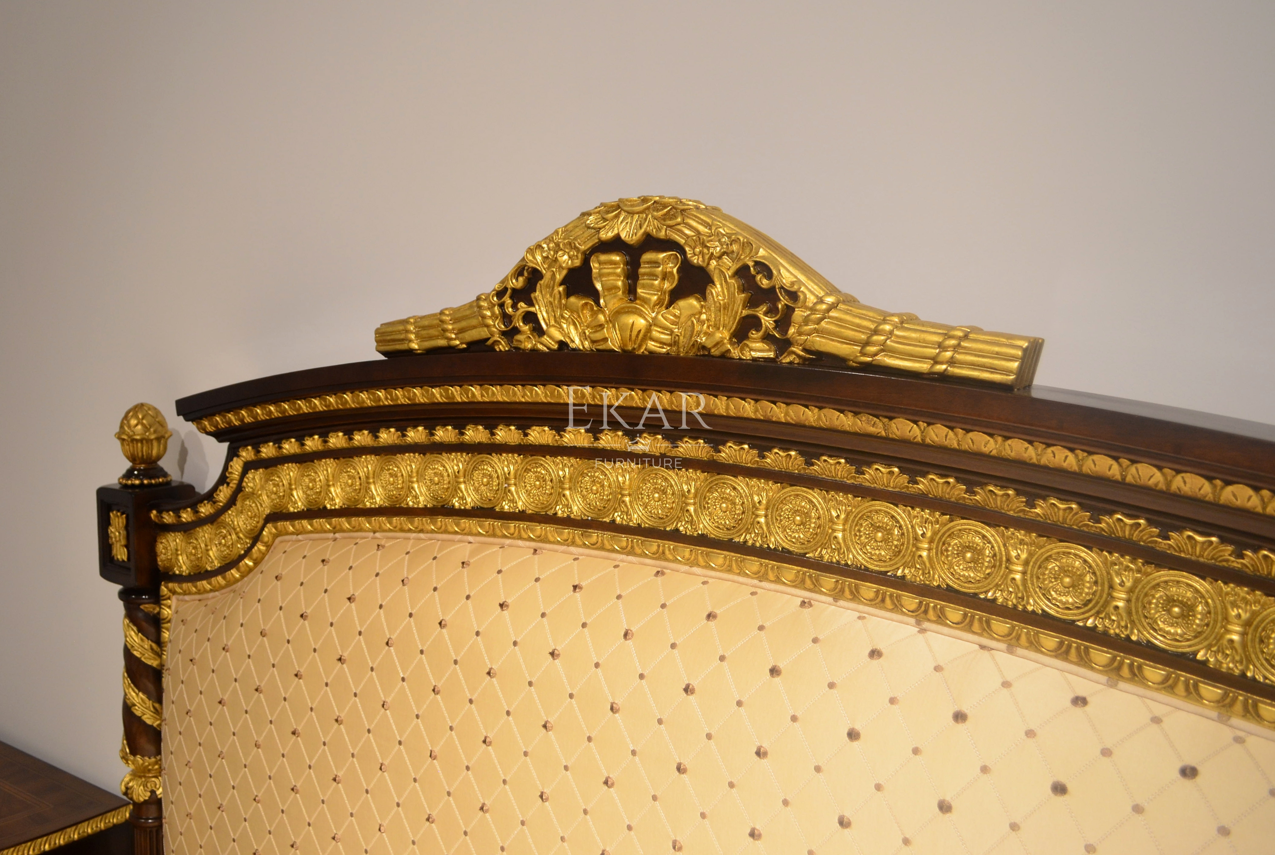 EKAR Windsor Imperial Estate Bed with Gold Leaf Accents and Tufted Headboard,MY SHOP,EKAR Windsor Imperial Estate Bed with Gold Leaf Accents and Tufted Headboard,foshan furniture factory,custom Furniture factory,china furniture factory