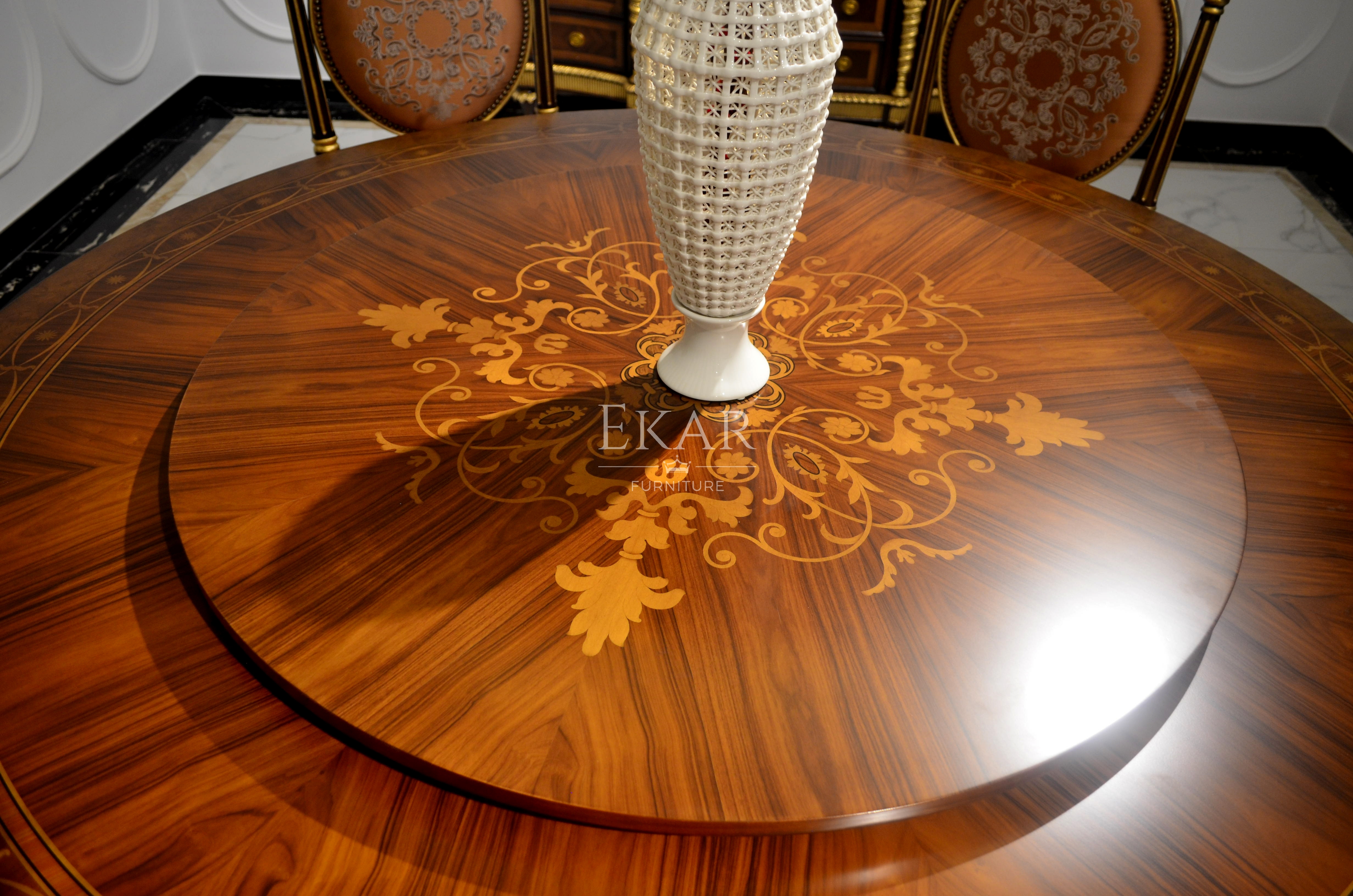 EKAR Windsor Royal Round Dining Table with Starburst Marquetry and Gilded Pedestal,MY SHOP,EKAR Windsor Royal Round Dining Table with Starburst Marquetry and Gilded Pedestal,foshan furniture factory,custom Furniture factory,china furniture factory