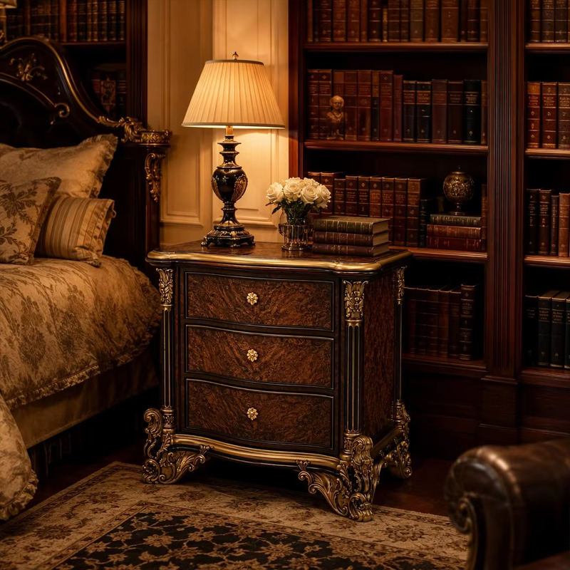 Sovereign Empress Burl-Wood Nightstand | Luxury French Classical Hand-Carved Bedside Cabinet - EKAR,EKAR FURNITURE CO.,LTD,Sovereign Empress Burl-Wood Nightstand | Luxury French Classical Hand-Carved Bedside Cabinet - EKAR,foshan furniture factory,custom Furniture factory,china furniture factory