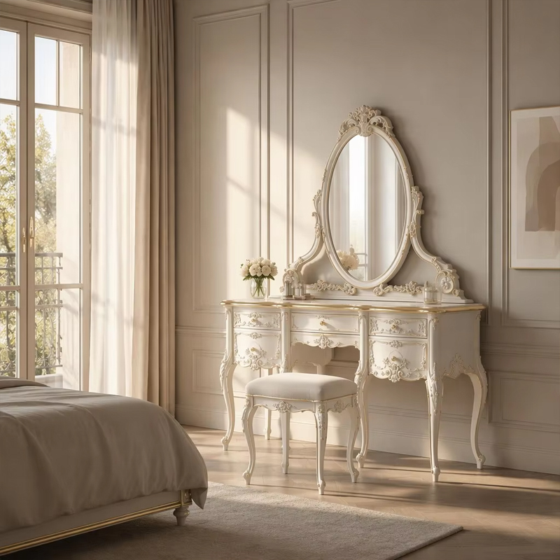 Seraphina Pearl Gilded Vanity Set | Luxury French Classical Dressing Table with Mirror - EKAR FURNITURE,EKAR FURNITURE CO.,LTD,Seraphina Pearl Gilded Vanity Set | Luxury French Classical Dressing Table with Mirror - EKAR FURNITURE,foshan furniture factory,custom Furniture factory,china furniture factory