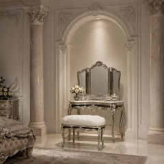 Valence Argento Neoclassical Vanity Stool | Luxury French Classical Silver-Gilded Seating - EKAR,EKAR FURNITURE CO.,LTD,Valence Argento Neoclassical Vanity Stool | Luxury French Classical Silver-Gilded Seating - EKAR,foshan furniture factory,custom Furniture factory,china furniture factory