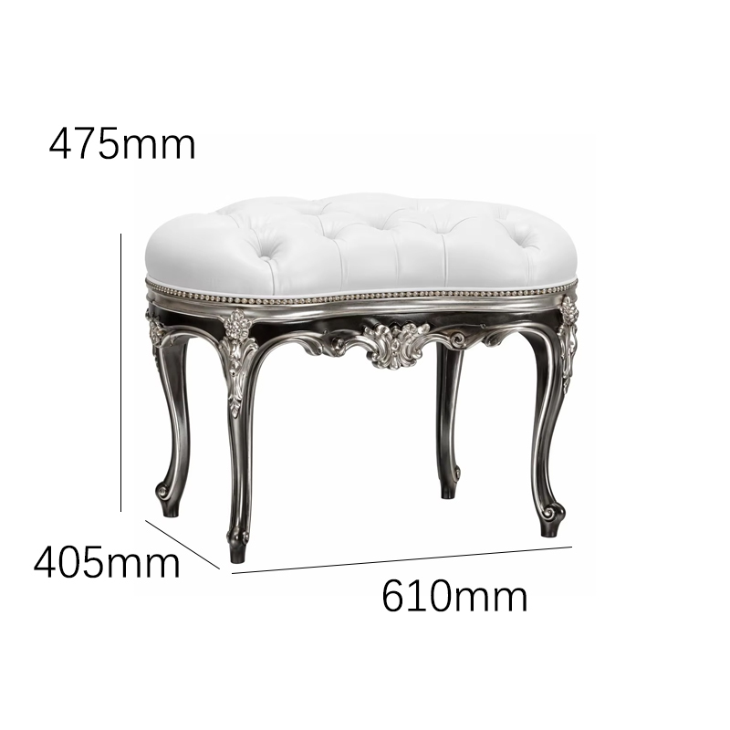 Valence Argento Neoclassical Vanity Stool | Luxury French Classical Silver-Gilded Seating - EKAR,EKAR FURNITURE CO.,LTD,Valence Argento Neoclassical Vanity Stool | Luxury French Classical Silver-Gilded Seating - EKAR,foshan furniture factory,custom Furniture factory,china furniture factory