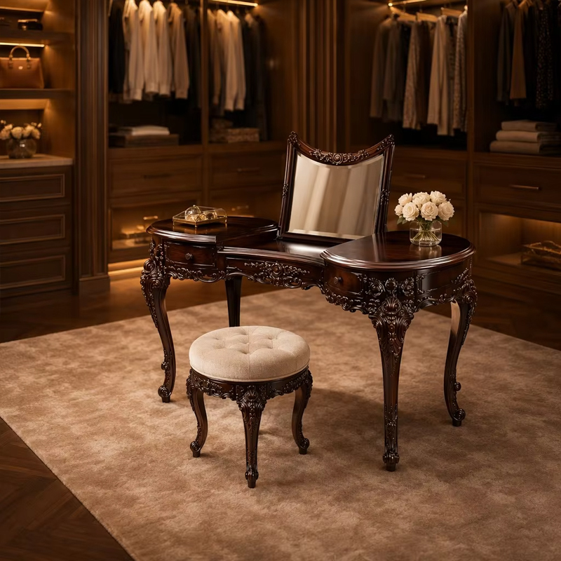 Versailles Heritage Bespoke Vanity &amp; Crown Mirror | Luxury French Classical Dressing Table -EKAR FURNITURE,EKAR FURNITURE CO.,LTD,Versailles Heritage Bespoke Vanity &amp; Crown Mirror | Luxury French Classical Dressing Table -EKAR FURNITURE,foshan furniture factory,custom Furniture factory,china furniture factory