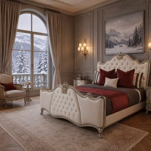 Aurelia Argento Neoclassical Tufted Master Bed | Luxury French Classical Silver-Gilded Bed - EKAR,EKAR FURNITURE CO.,LTD,Aurelia Argento Neoclassical Tufted Master Bed | Luxury French Classical Silver-Gilded Bed - EKAR,foshan furniture factory,custom Furniture factory,china furniture factory