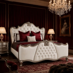 Aurelia Argento Neoclassical Tufted Master Bed | Luxury French Classical Silver-Gilded Bed - EKAR,EKAR FURNITURE CO.,LTD,Aurelia Argento Neoclassical Tufted Master Bed | Luxury French Classical Silver-Gilded Bed - EKAR,foshan furniture factory,custom Furniture factory,china furniture factory