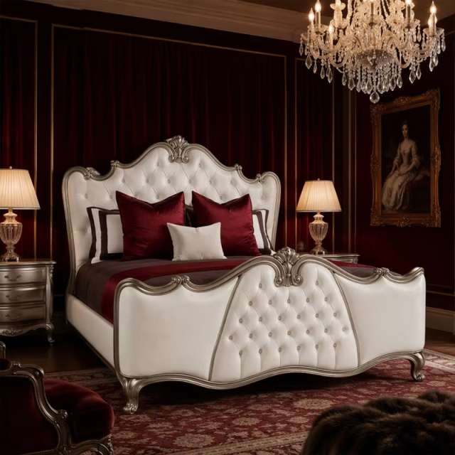 Aurelia Argento Neoclassical Tufted Master Bed | Luxury French Classical Silver-Gilded Bed - EKAR,EKAR FURNITURE CO.,LTD,Aurelia Argento Neoclassical Tufted Master Bed | Luxury French Classical Silver-Gilded Bed - EKAR,foshan furniture factory,custom Furniture factory,china furniture factory