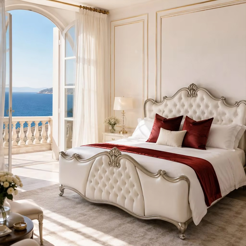 Aurelia Argento Neoclassical Tufted Master Bed | Luxury French Classical Silver-Gilded Bed - EKAR,EKAR FURNITURE CO.,LTD,Aurelia Argento Neoclassical Tufted Master Bed | Luxury French Classical Silver-Gilded Bed - EKAR,foshan furniture factory,custom Furniture factory,china furniture factory