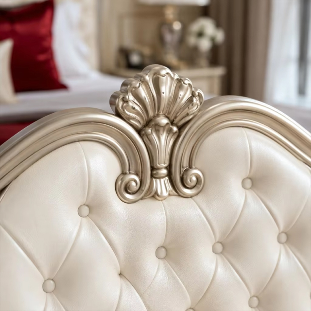 Aurelia Argento Neoclassical Tufted Master Bed | Luxury French Classical Silver-Gilded Bed - EKAR,EKAR FURNITURE CO.,LTD,Aurelia Argento Neoclassical Tufted Master Bed | Luxury French Classical Silver-Gilded Bed - EKAR,foshan furniture factory,custom Furniture factory,china furniture factory