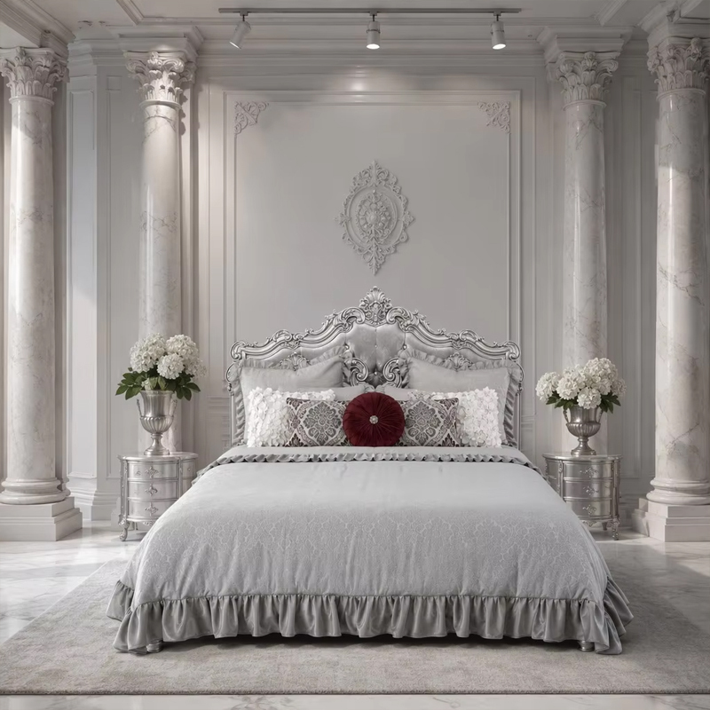 Versailles Argento Imperial Master Bed | Luxury French Classical Silver-Gilded Furniture - EKAR EK-MS-3008A58K,EKAR FURNITURE CO.,LTD,Versailles Argento Imperial Master Bed | Luxury French Classical Silver-Gilded Furniture - EKAR EK-MS-3008A58K,foshan furniture factory,custom Furniture factory,china furniture factory