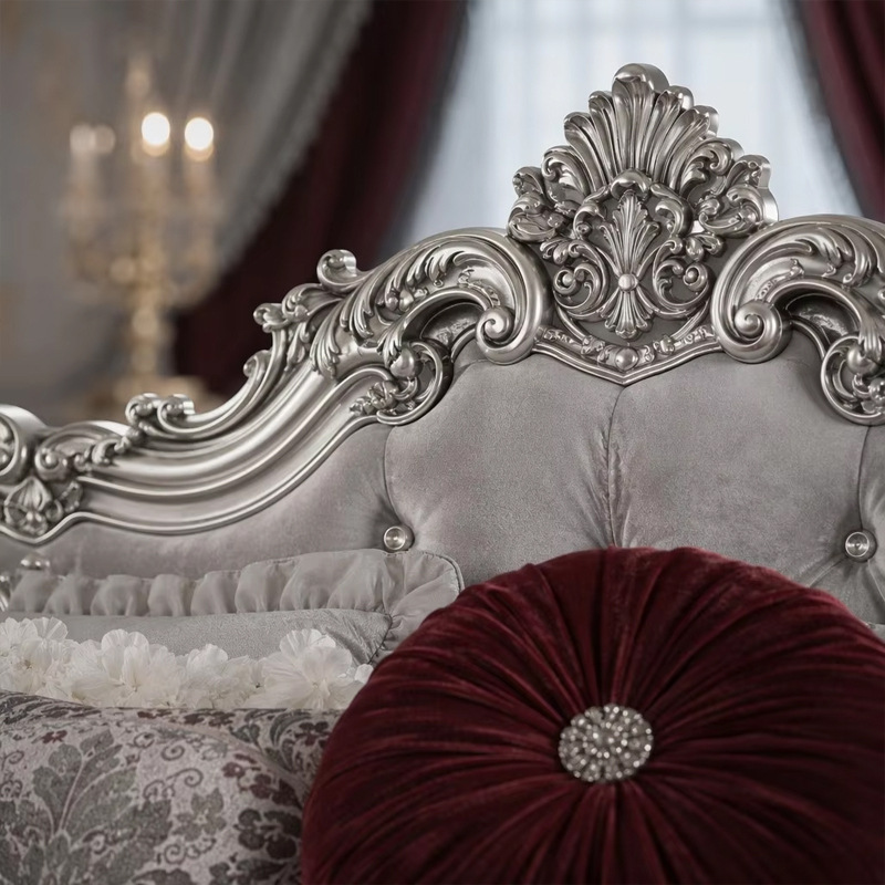 Versailles Argento Imperial Master Bed | Luxury French Classical Silver-Gilded Furniture - EKAR EK-MS-3008A58K,EKAR FURNITURE CO.,LTD,Versailles Argento Imperial Master Bed | Luxury French Classical Silver-Gilded Furniture - EKAR EK-MS-3008A58K,foshan furniture factory,custom Furniture factory,china furniture factory