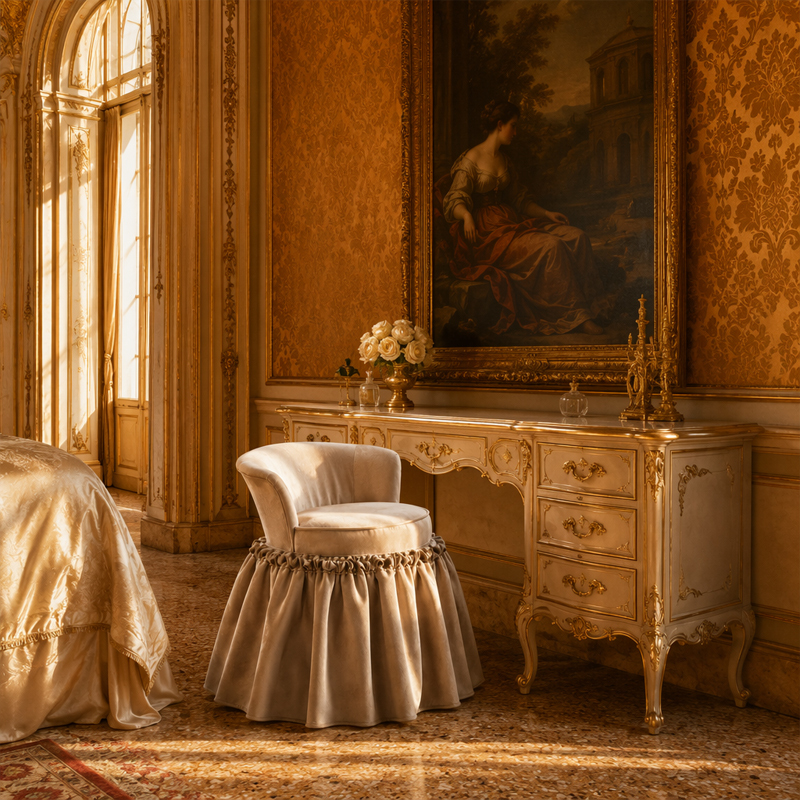 Seraphina Pearl Velvet Vanity Stool | Luxury Neoclassical Dressing Chair - EKAR,EKAR FURNITURE CO.,LTD,Seraphina Pearl Velvet Vanity Stool | Luxury Neoclassical Dressing Chair - EKAR,foshan furniture factory,custom Furniture factory,china furniture factory