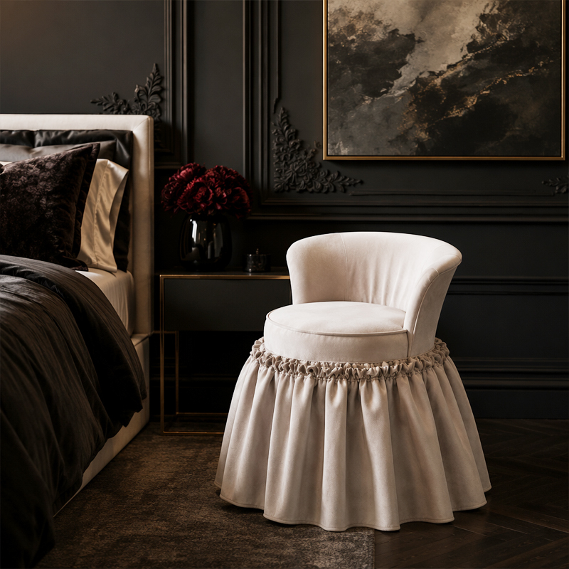 Seraphina Pearl Velvet Vanity Stool | Luxury Neoclassical Dressing Chair - EKAR,EKAR FURNITURE CO.,LTD,Seraphina Pearl Velvet Vanity Stool | Luxury Neoclassical Dressing Chair - EKAR,foshan furniture factory,custom Furniture factory,china furniture factory