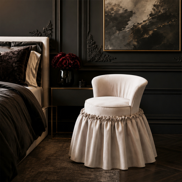 Seraphina Pearl Velvet Vanity Stool | Luxury Neoclassical Dressing Chair - EKAR,EKAR FURNITURE CO.,LTD,Seraphina Pearl Velvet Vanity Stool | Luxury Neoclassical Dressing Chair - EKAR,foshan furniture factory,custom Furniture factory,china furniture factory