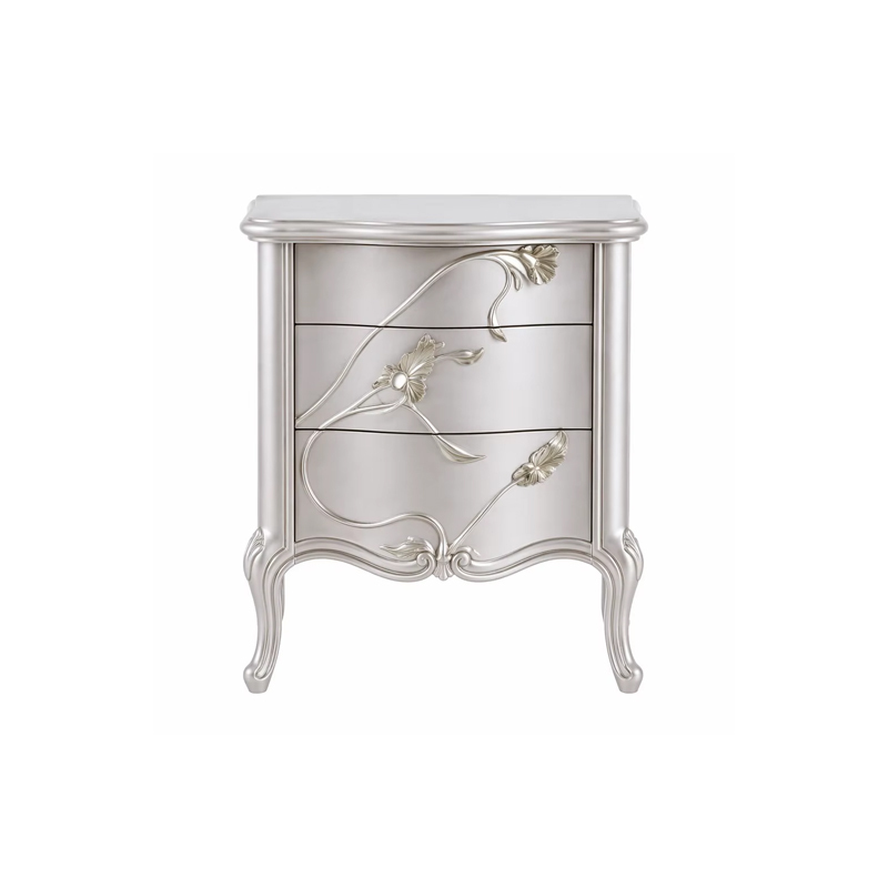 Valence Argento Floral Nightstand | Luxury French Classical Silver Bedside Cabinet - EKAR,EKAR FURNITURE CO.,LTD,Valence Argento Floral Nightstand | Luxury French Classical Silver Bedside Cabinet - EKAR,foshan furniture factory,custom Furniture factory,china furniture factory