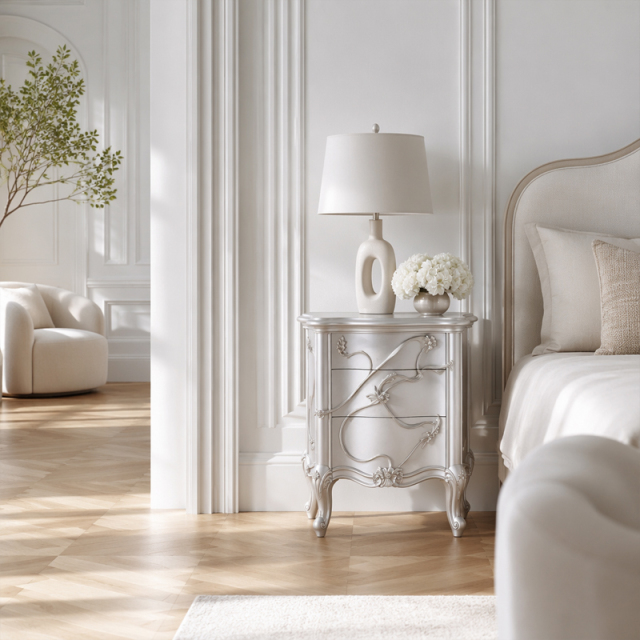 Valence Argento Floral Nightstand | Luxury French Classical Silver Bedside Cabinet - EKAR,EKAR FURNITURE CO.,LTD,Valence Argento Floral Nightstand | Luxury French Classical Silver Bedside Cabinet - EKAR,foshan furniture factory,custom Furniture factory,china furniture factory