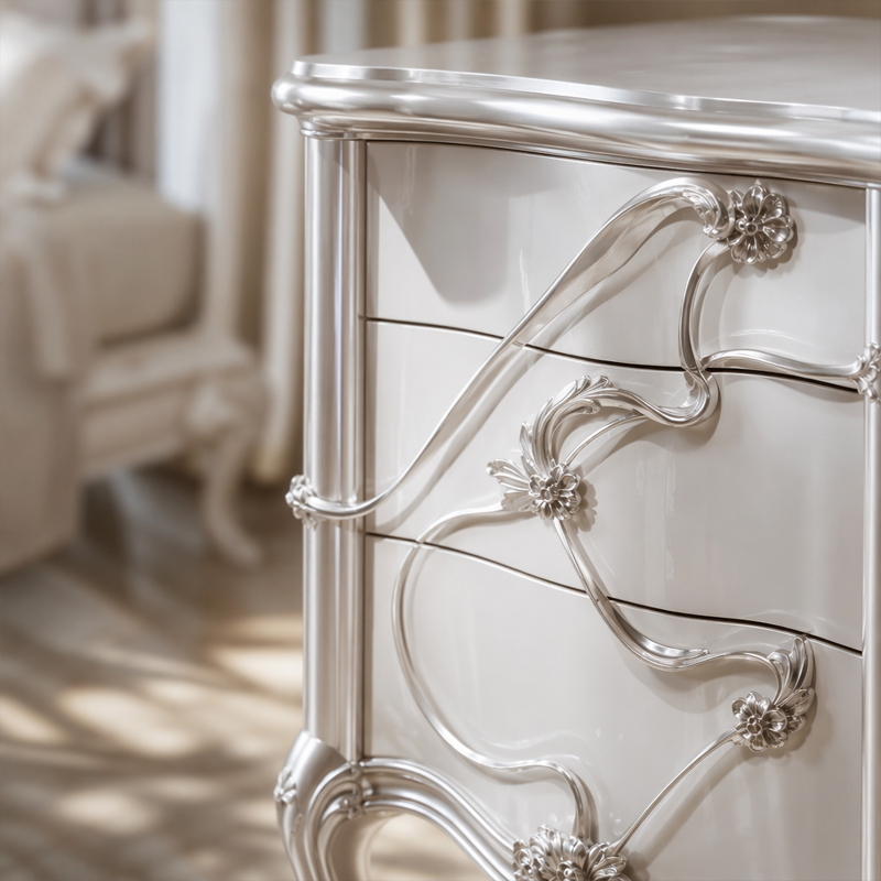 Valence Argento Floral Nightstand | Luxury French Classical Silver Bedside Cabinet - EKAR,EKAR FURNITURE CO.,LTD,Valence Argento Floral Nightstand | Luxury French Classical Silver Bedside Cabinet - EKAR,foshan furniture factory,custom Furniture factory,china furniture factory