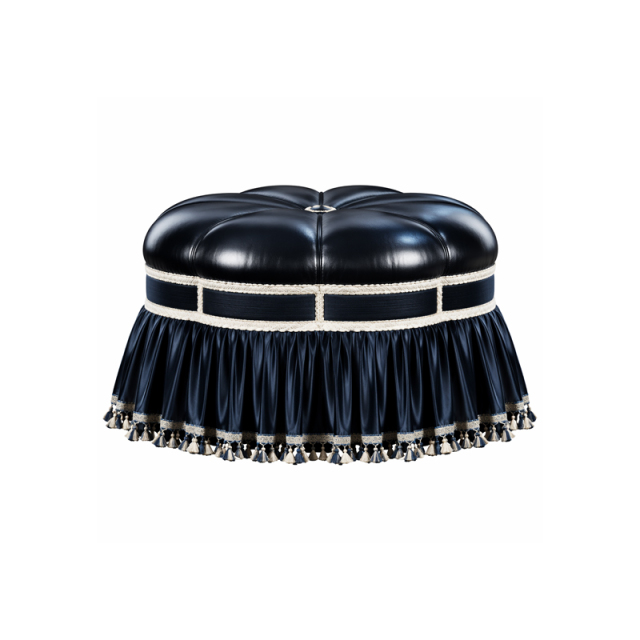 Midnight Regency Couture Ottoman | Luxury Round Upholstered Pouf with Tassel Trim - EKAR,EKAR FURNITURE CO.,LTD,Midnight Regency Couture Ottoman | Luxury Round Upholstered Pouf with Tassel Trim - EKAR,foshan furniture factory,custom Furniture factory,china furniture factory