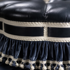 Midnight Regency Couture Ottoman | Luxury Round Upholstered Pouf with Tassel Trim - EKAR,EKAR FURNITURE CO.,LTD,Midnight Regency Couture Ottoman | Luxury Round Upholstered Pouf with Tassel Trim - EKAR,foshan furniture factory,custom Furniture factory,china furniture factory