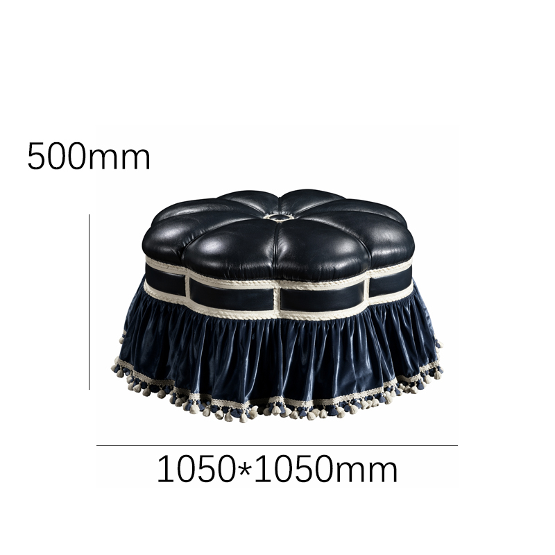 Midnight Regency Couture Ottoman | Luxury Round Upholstered Pouf with Tassel Trim - EKAR,EKAR FURNITURE CO.,LTD,Midnight Regency Couture Ottoman | Luxury Round Upholstered Pouf with Tassel Trim - EKAR,foshan furniture factory,custom Furniture factory,china furniture factory