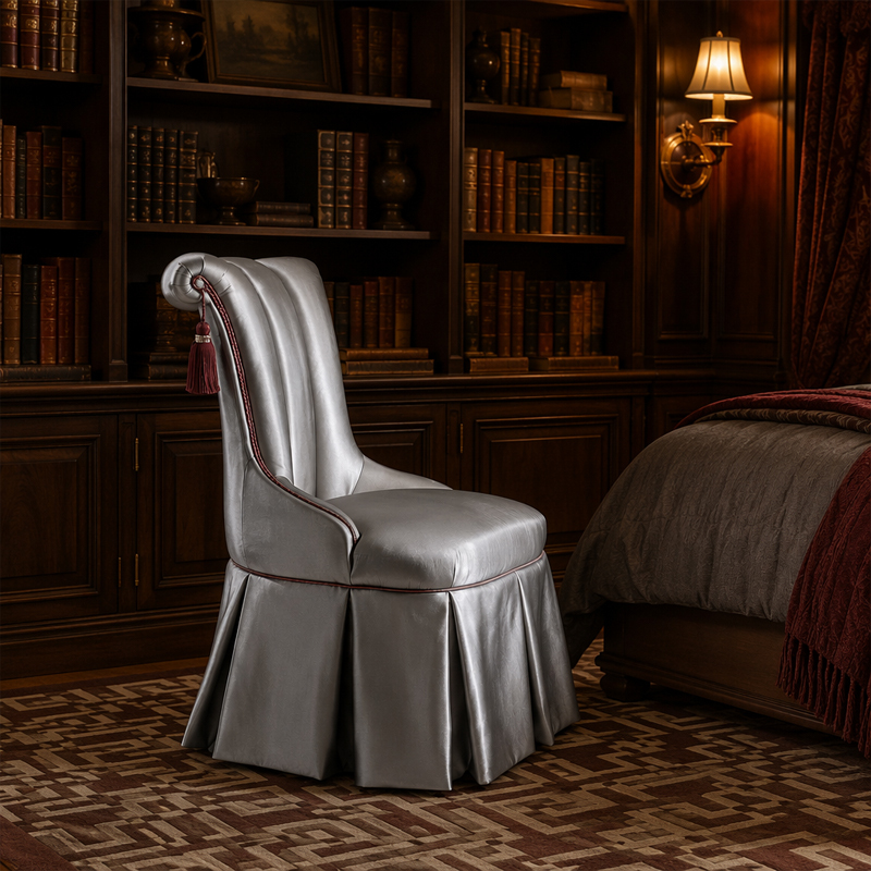 Seraphina Couture Pleated Vanity Chair | Luxury French Classical Silver Upholstered Dressing Stool - EKAR,EKAR FURNITURE CO.,LTD,Seraphina Couture Pleated Vanity Chair | Luxury French Classical Silver Upholstered Dressing Stool - EKAR,foshan furniture factory,custom Furniture factory,china furniture factory