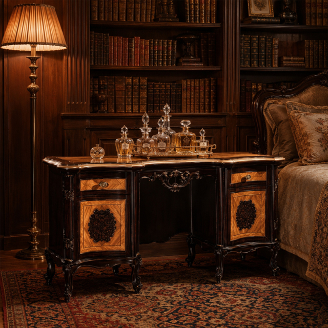 Chateau Imperial Burl-Wood Vanity &amp; Majestic Crown Mirror | Luxury French Classical Dressing Table - EKAR,EKAR FURNITURE CO.,LTD,Chateau Imperial Burl-Wood Vanity &amp; Majestic Crown Mirror | Luxury French Classical Dressing Table - EKAR,foshan furniture factory,custom Furniture factory,china furniture factory