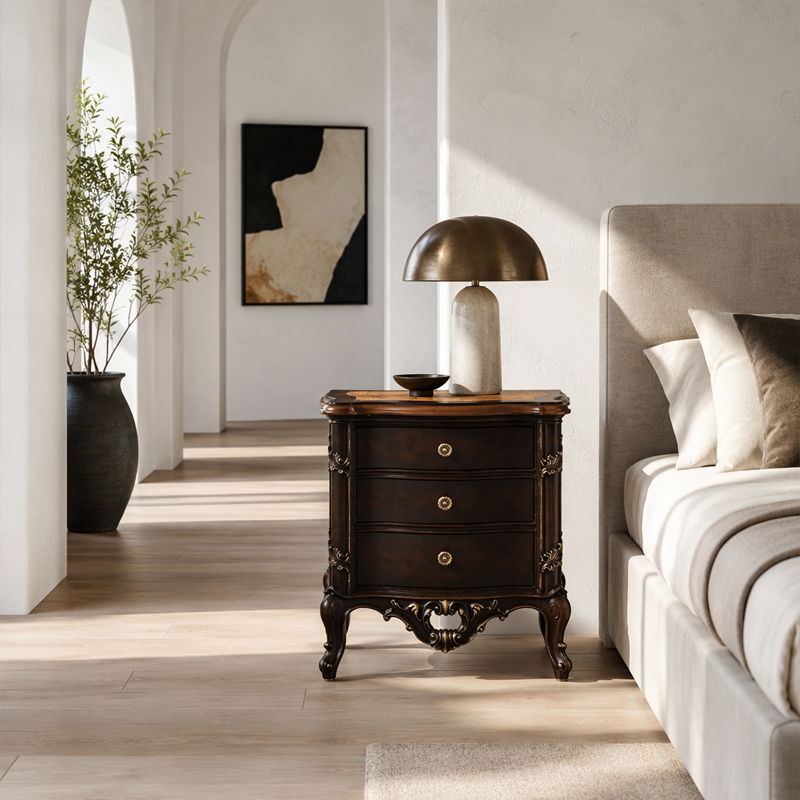 Chateau Heritage French Classical Nightstand | Luxury Hand-Carved Bedside Cabinet - EKAR,EKAR FURNITURE CO.,LTD,Chateau Heritage French Classical Nightstand | Luxury Hand-Carved Bedside Cabinet - EKAR,foshan furniture factory,custom Furniture factory,china furniture factory