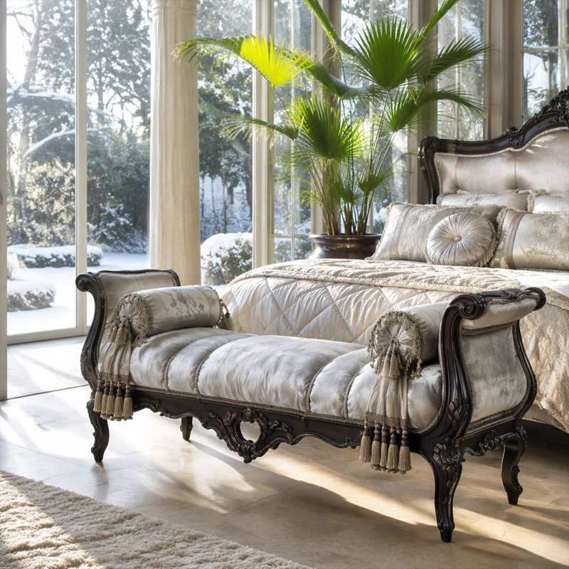 Sovereign Imperial Bed-End Bench | Luxury French Classical Upholstered Master Suite Settee - EKAR,EKAR FURNITURE CO.,LTD,Sovereign Imperial Bed-End Bench | Luxury French Classical Upholstered Master Suite Settee - EKAR,foshan furniture factory,custom Furniture factory,china furniture factory
