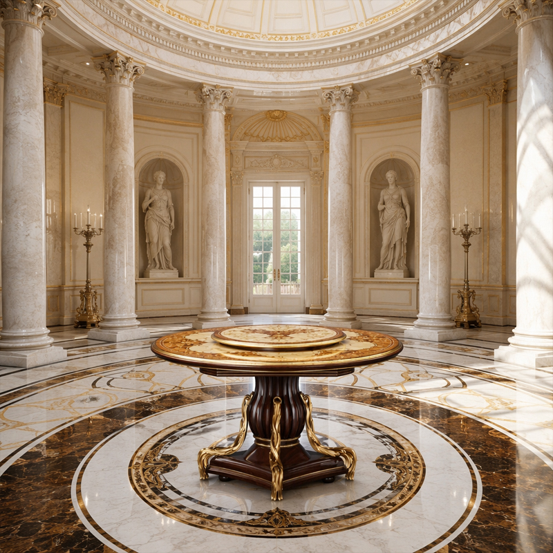Majestic Sovereign Marquetry Round Dining Table | Luxury French Classical Pedestal Furniture - EKAR,EKAR FURNITURE CO.,LTD,Majestic Sovereign Marquetry Round Dining Table | Luxury French Classical Pedestal Furniture - EKAR,foshan furniture factory,custom Furniture factory,china furniture factory