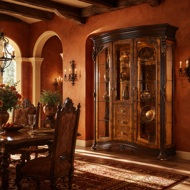 Sovereign Burl-Wood Bow-Front Vitrine | Luxury French Classical Glass Curio Wine Cabinet - EKAR FURNITURE,EKAR FURNITURE CO.,LTD,Sovereign Burl-Wood Bow-Front Vitrine | Luxury French Classical Glass Curio Wine Cabinet - EKAR FURNITURE,foshan furniture factory,custom Furniture factory,china furniture factory